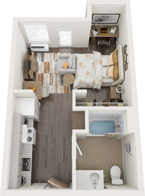 Floor plan for studio, 1 bath, 400 sqft